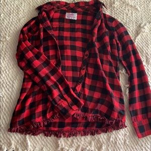Red and black plaid flannel .